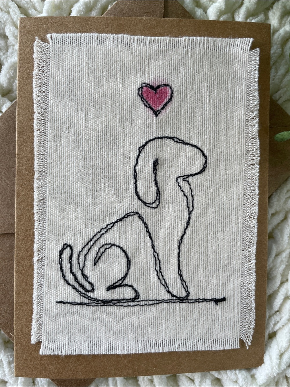Greeting Card for Dog Lover Handcrafted Fabric Stitched Outline of Dog